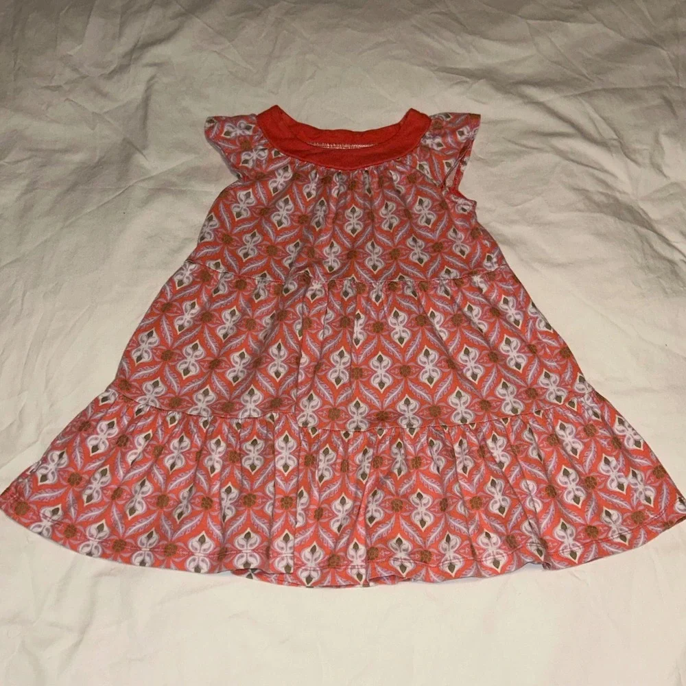 Tea Collection Orange Feather Print Tiered Dress Girls Size‎ 4